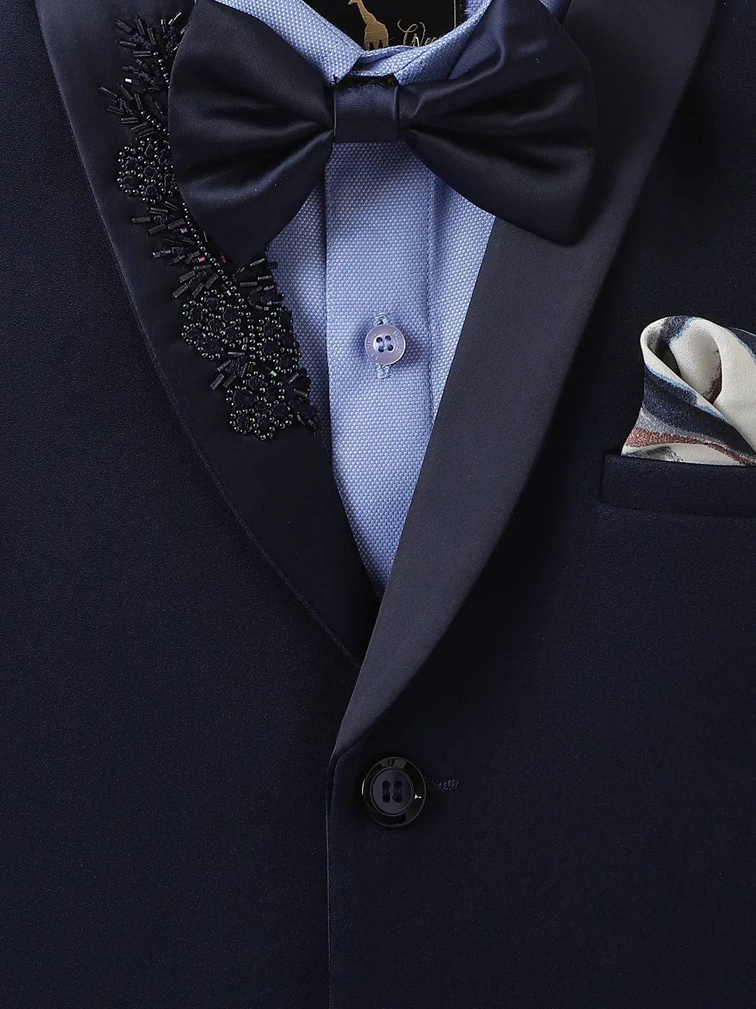Blue Giraffe Boys Blue Solid Waistcoat: Shawl Collar, Shirt- Spread Collar Waistcoat: Sleeveless, Shirt- Full Sleeves Waist Coat Set - Image 9