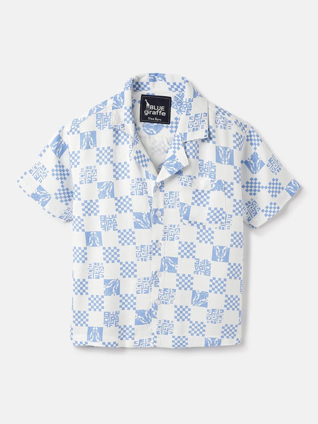 Blue Giraffe Kids White Printed Resort Collar Shirt - Image 2