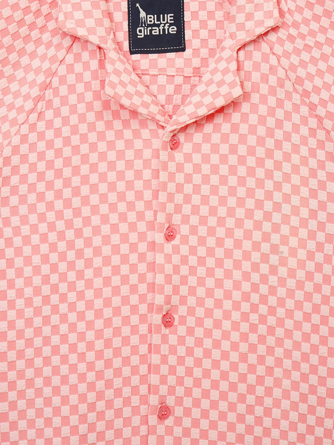 Blue Giraffe Boys Pink Jacquard Checks Resort Collar Shirt - Image 3