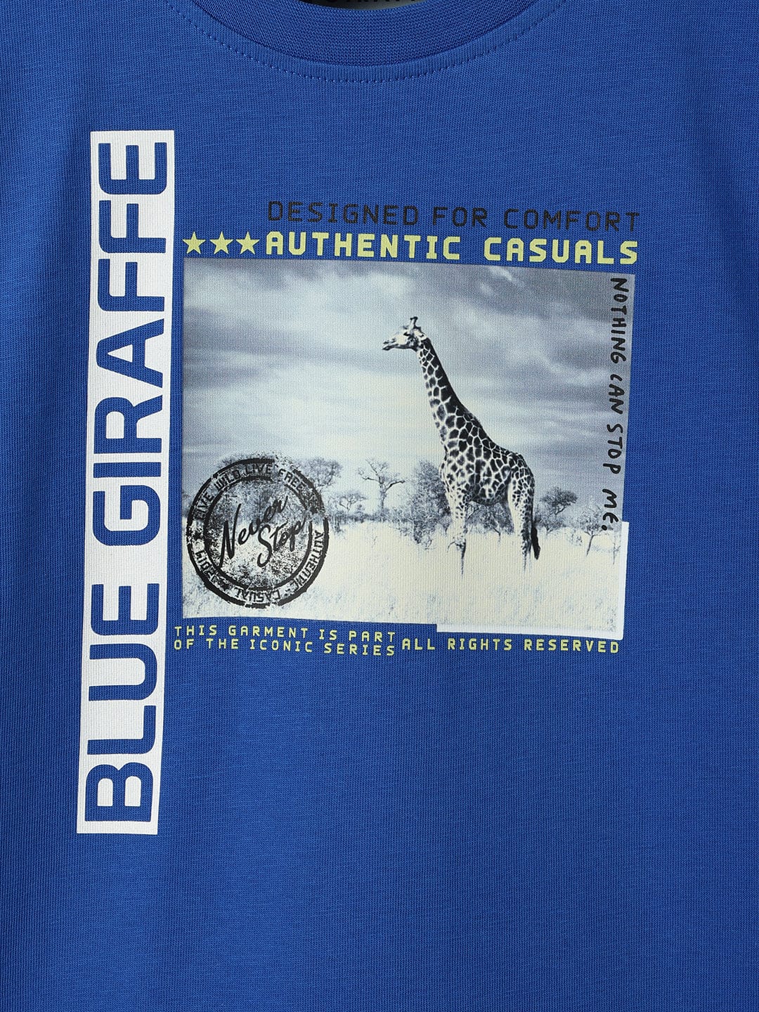 Blue Giraffe Boys Blue Solid Crew Neck TShirt - Image 3