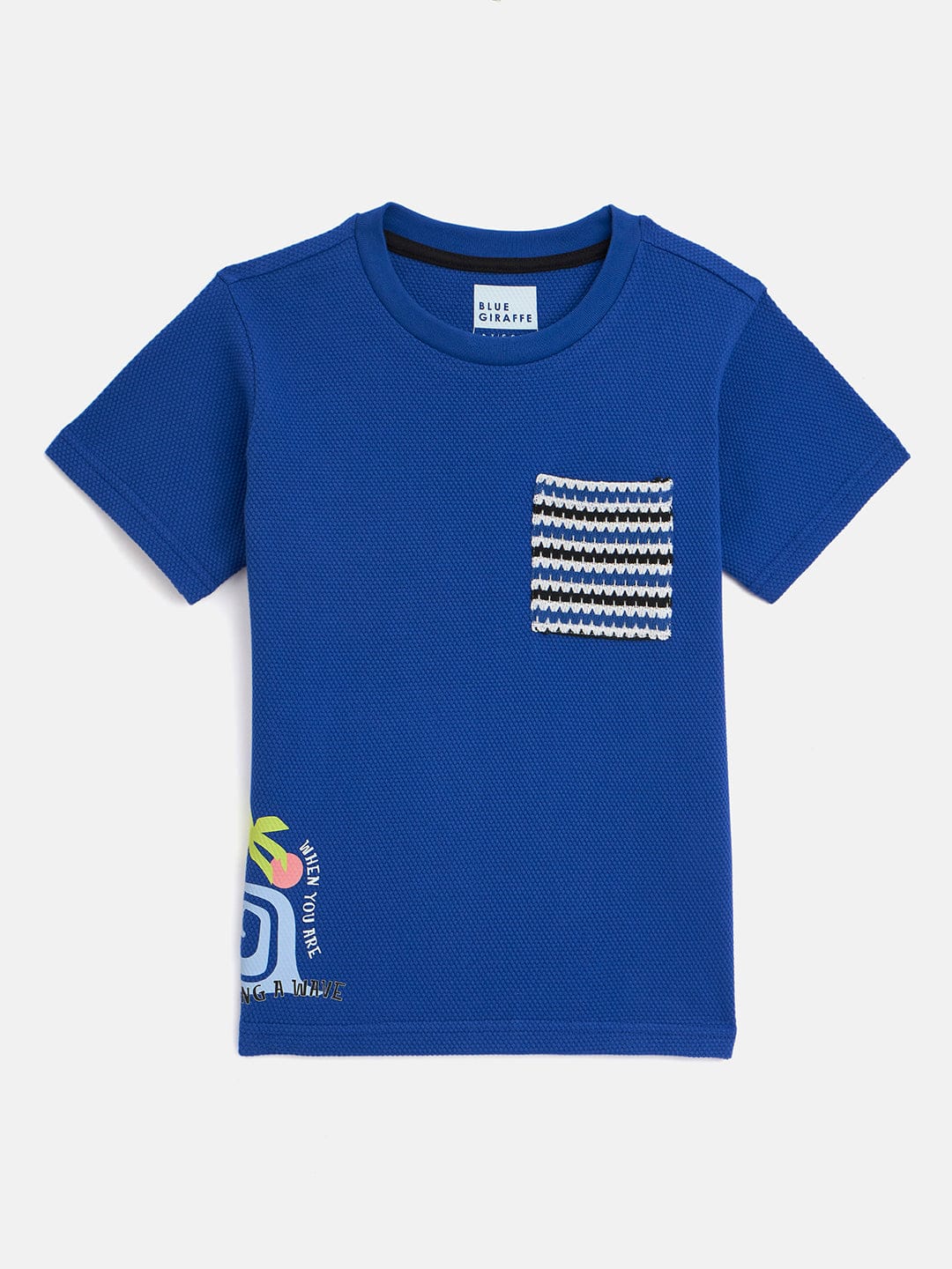Blue Giraffe Boys Blue Solid Crew Neck Tshirt - Image 2