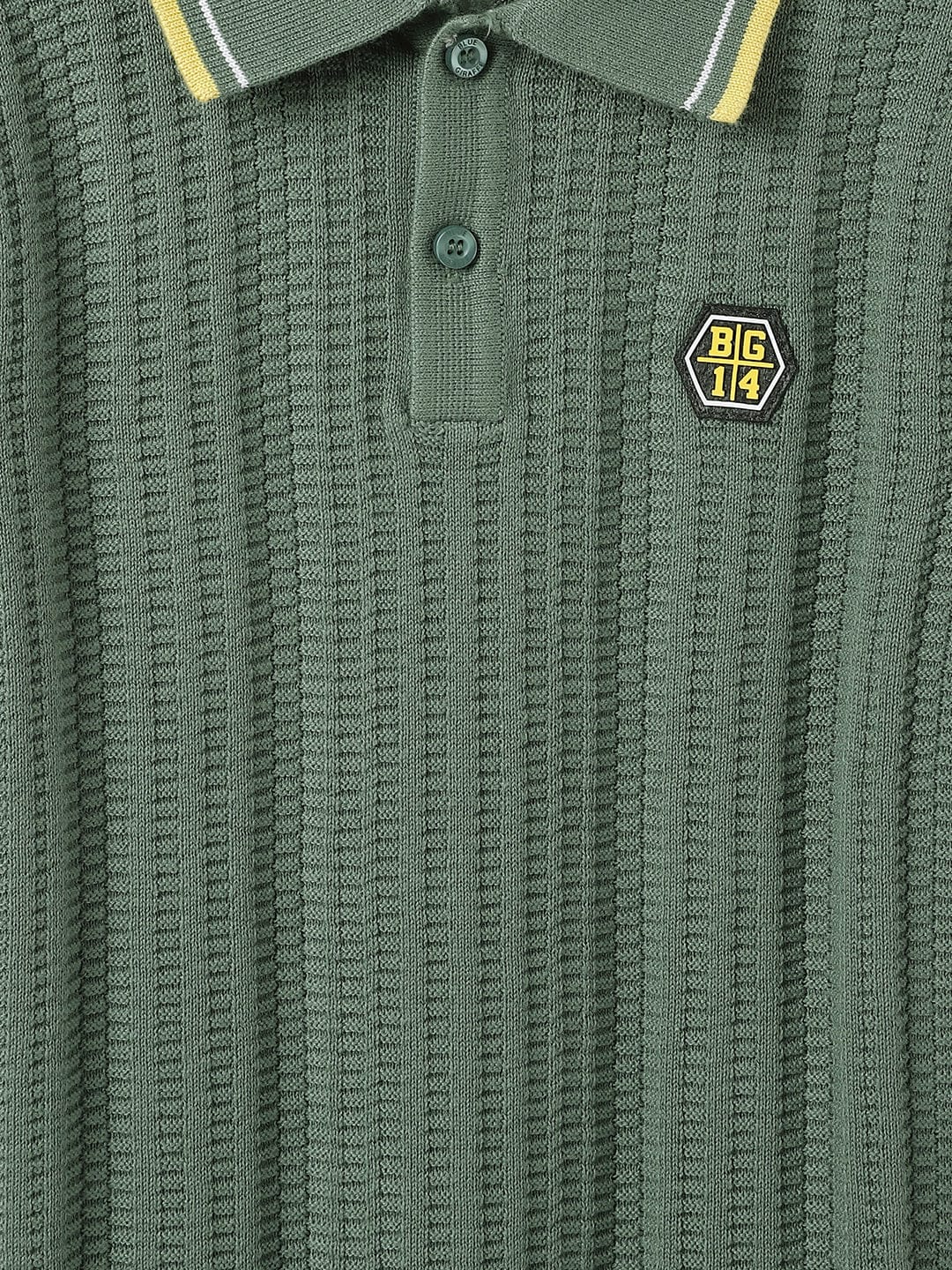 Blue Giraffe Kids Green Textured Polo Tshirt - Image 3