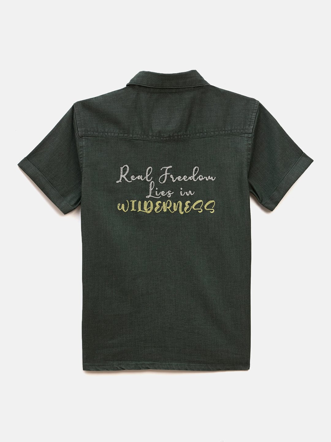 Blue Giraffe Boys Green Solid Collar Shirt - Image 2