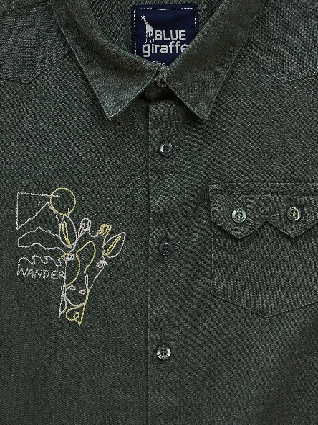 Blue Giraffe Boys Green Solid Collar Shirt - Image 3
