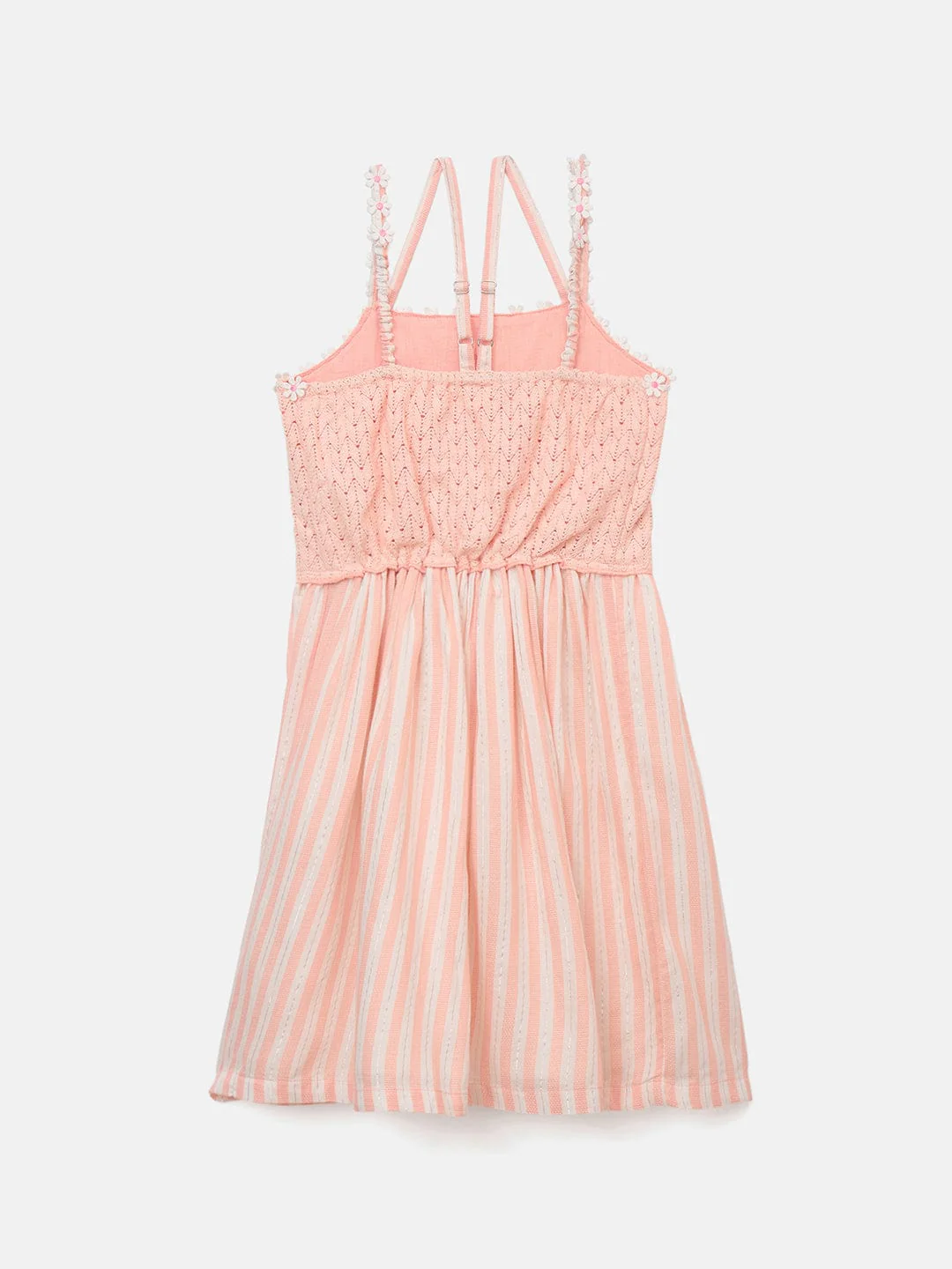 Blue Giraffe Girls Pink Solid+Yarn Dyed Striped Square Neck Dress - Image 2