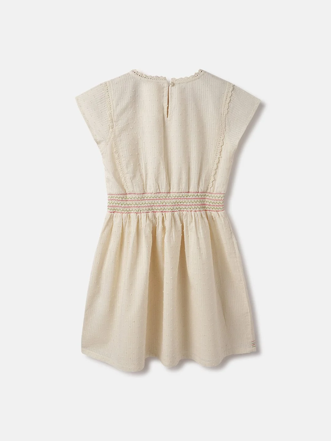 Blue Giraffe Kids Cream Solid Round Neck Dress - Image 2