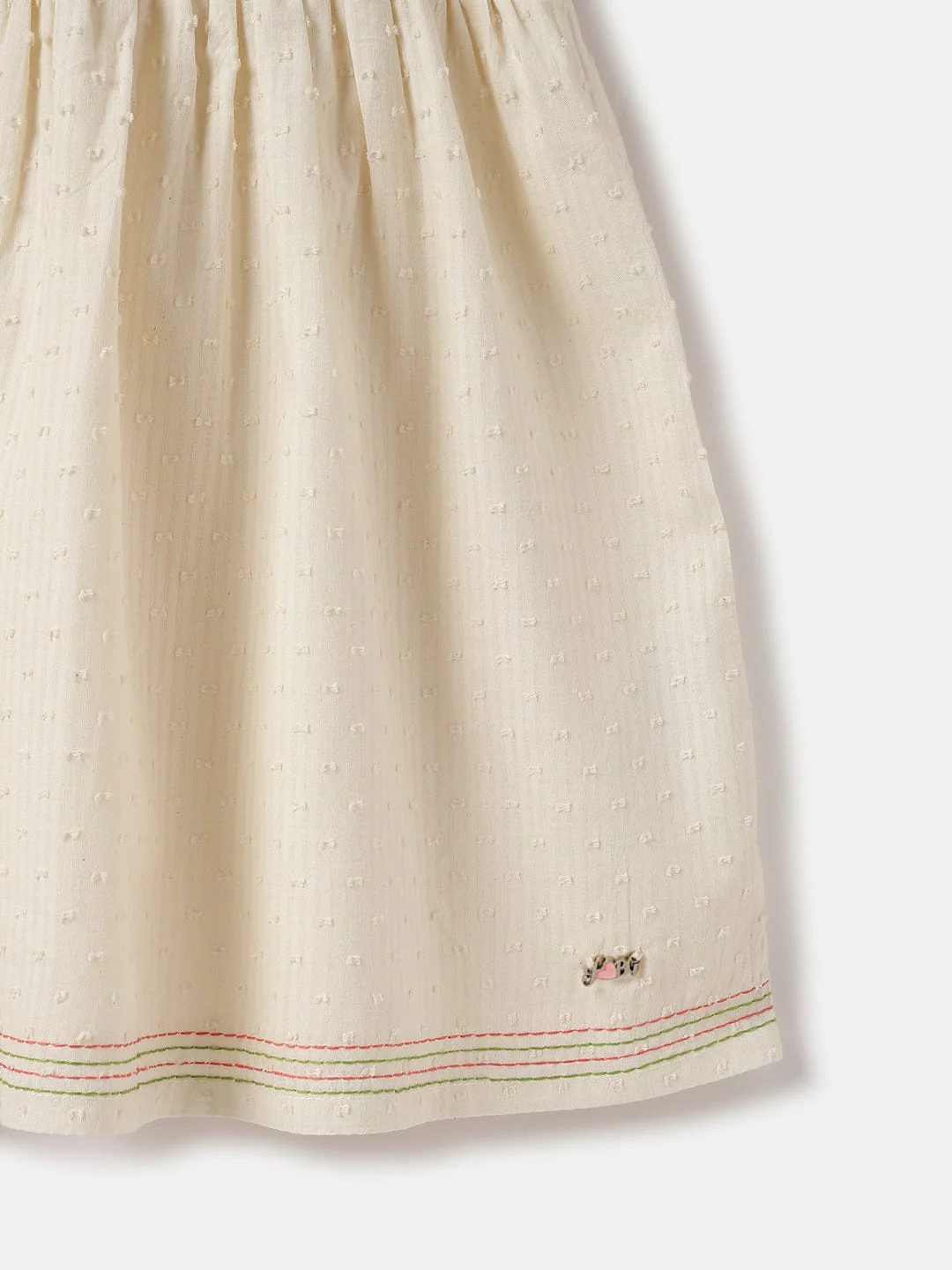 Blue Giraffe Kids Cream Solid Round Neck Dress - Image 4