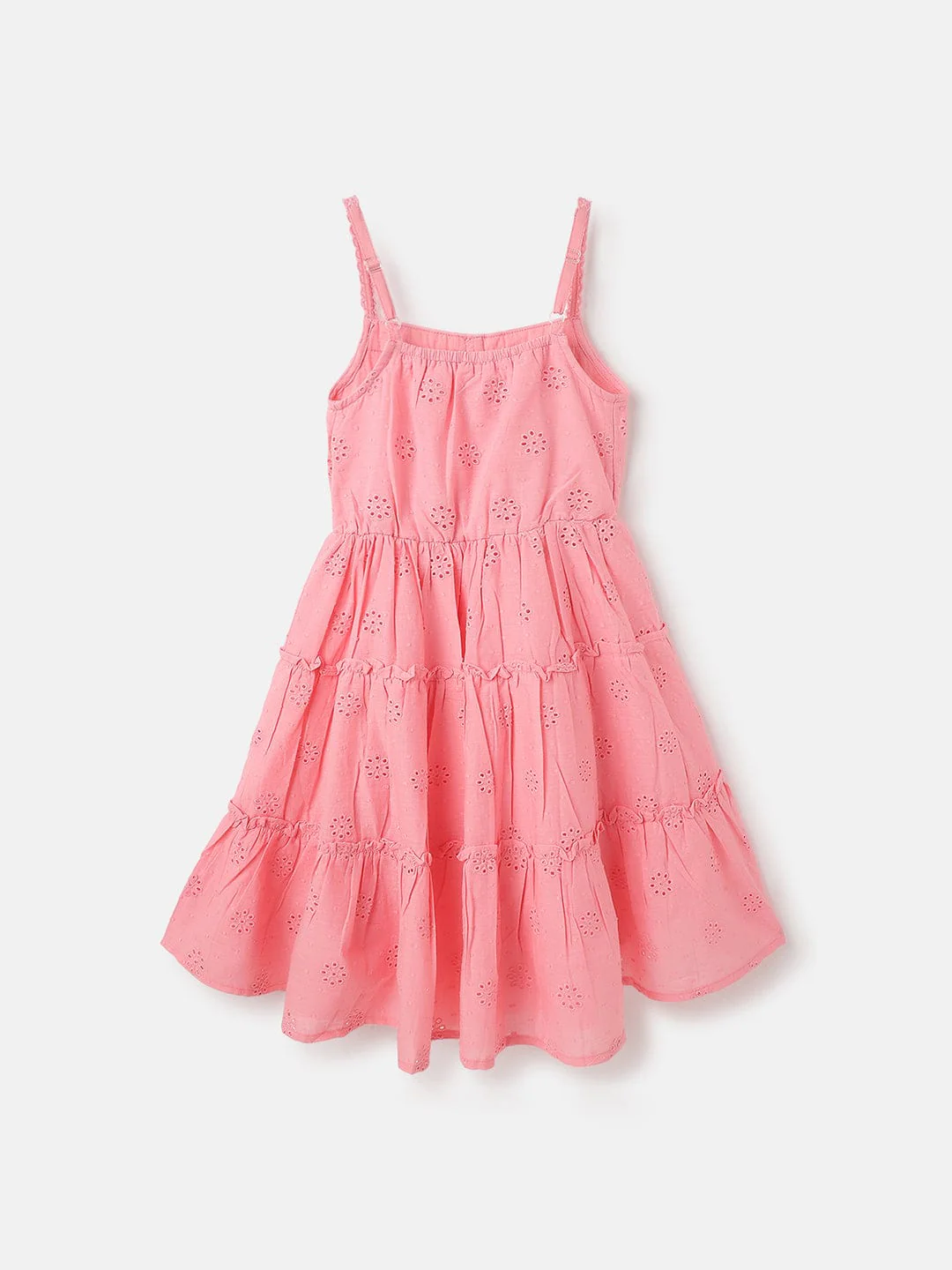Blue Giraffe Girls Pink All Over Embroidered Square Neck Dress - Image 2