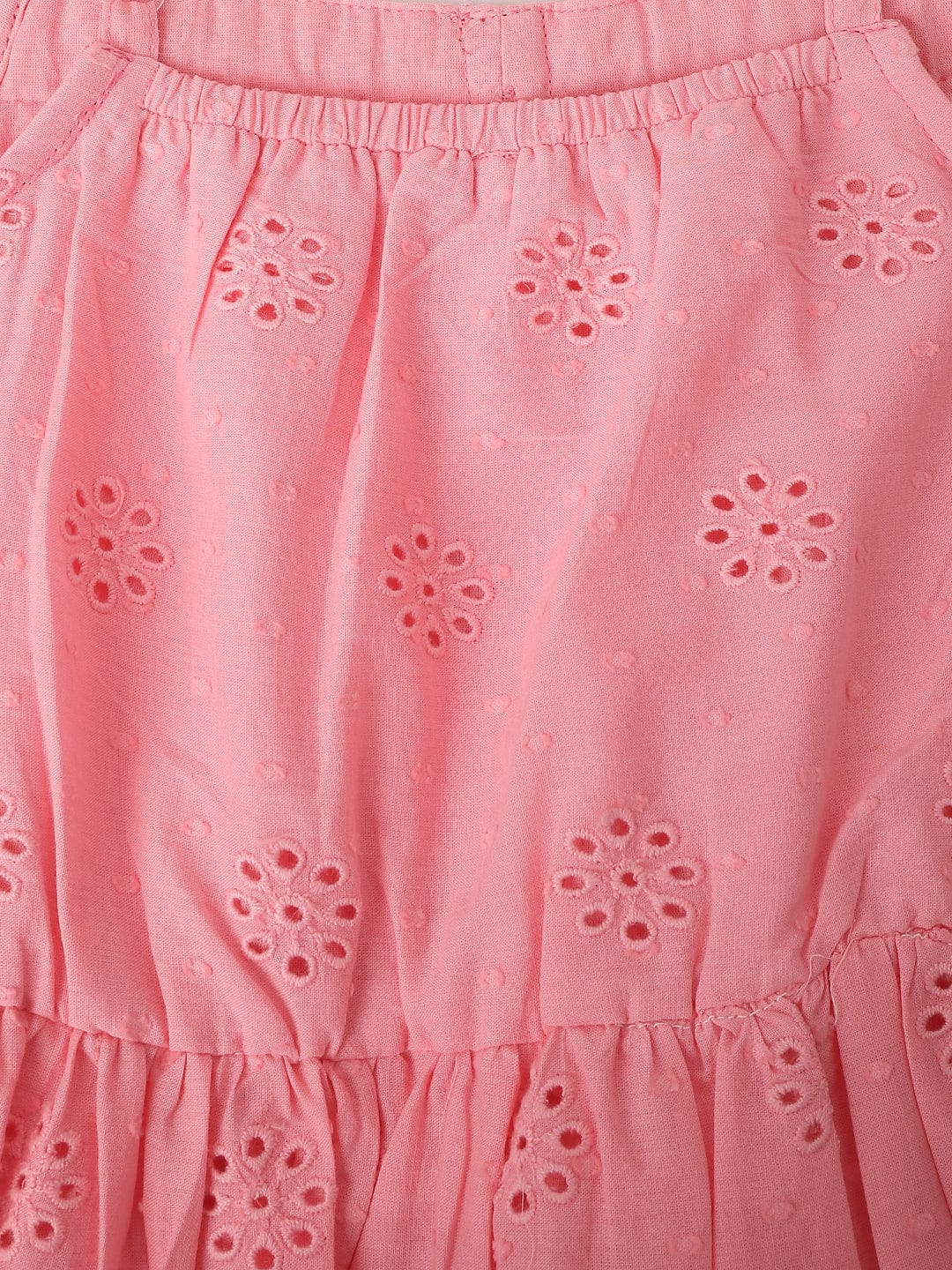 Blue Giraffe Girls Pink All Over Embroidered Square Neck Dress - Image 3