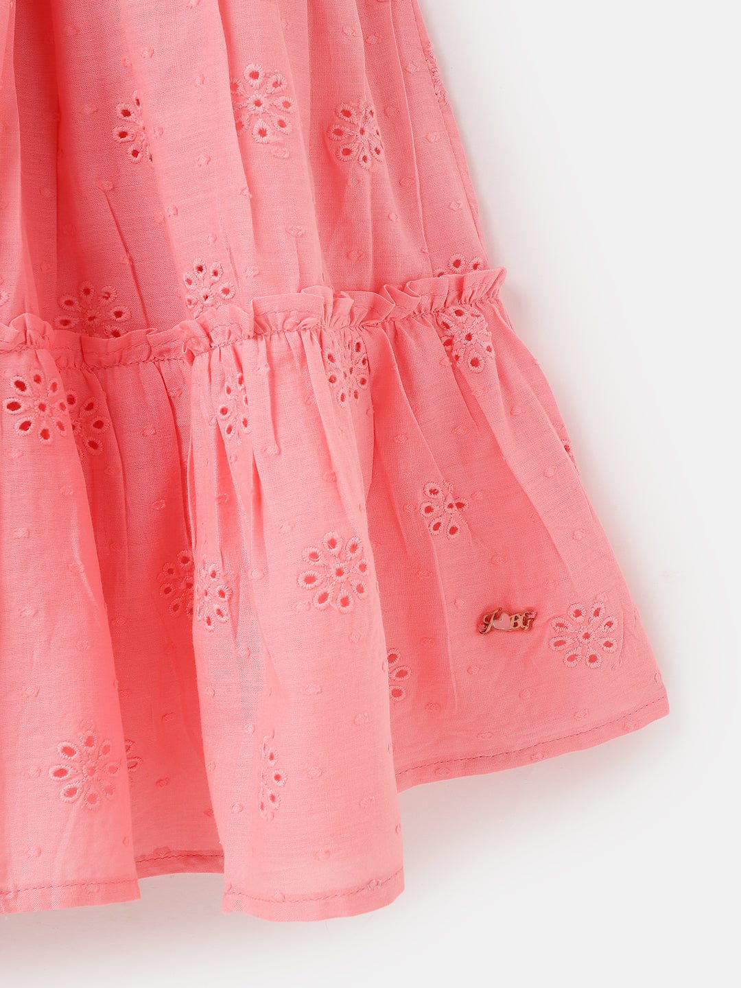 Blue Giraffe Girls Pink All Over Embroidered Square Neck Dress - Image 4