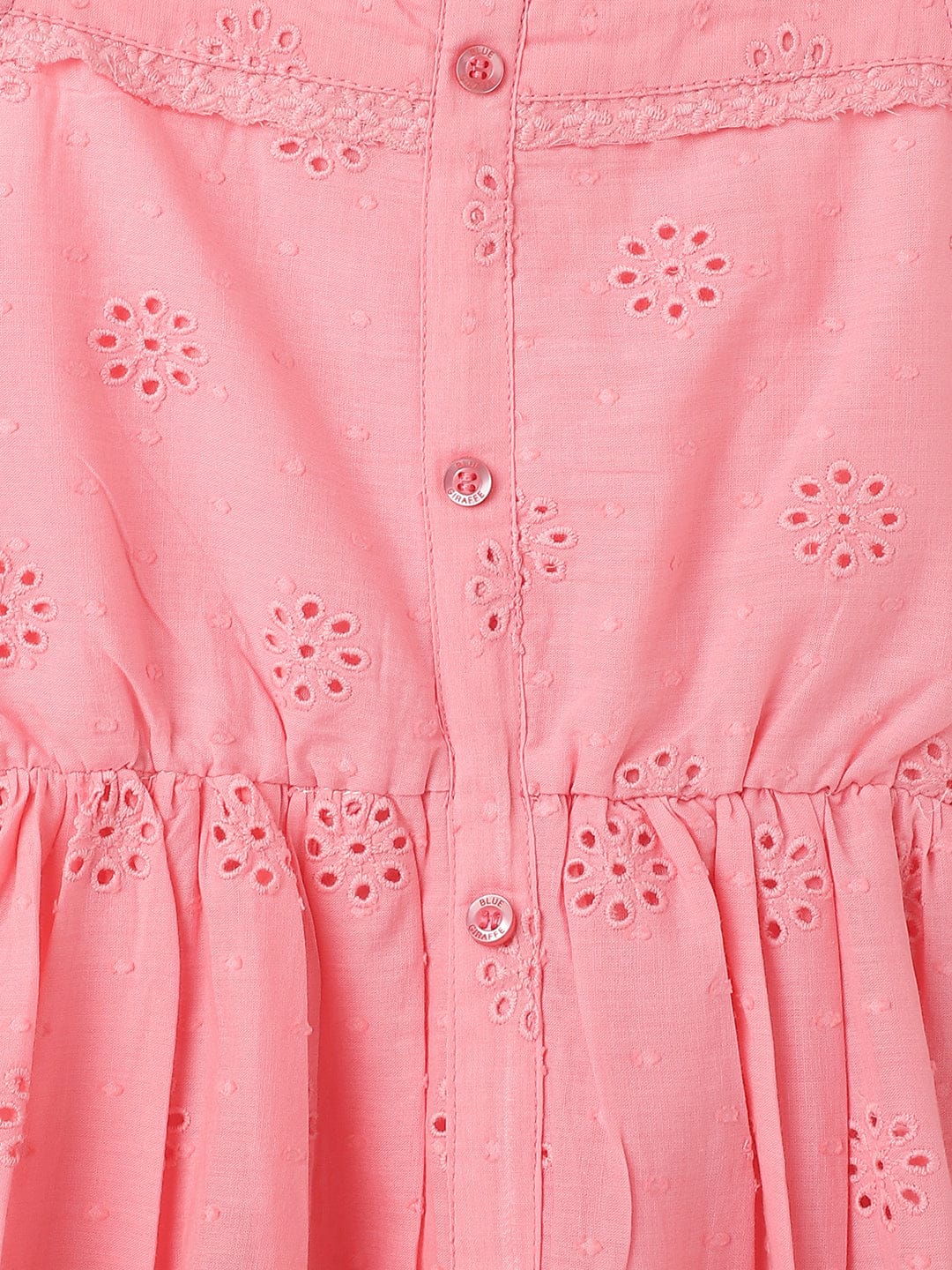 Blue Giraffe Girls Pink All Over Embroidered Square Neck Dress - Image 5