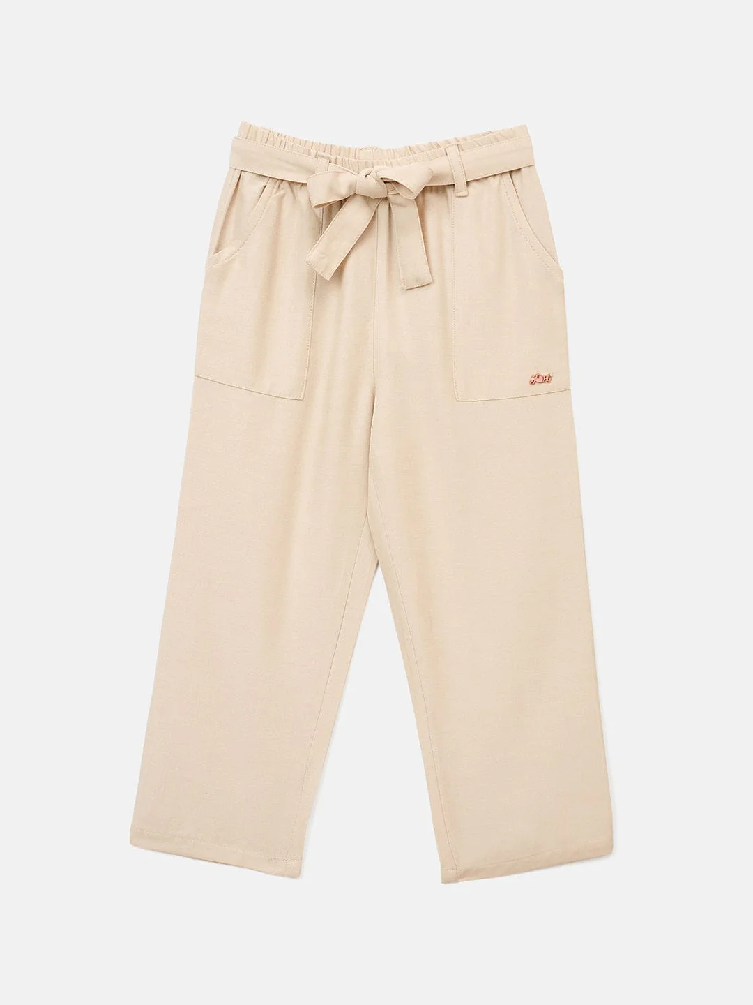 Blue Giraffe Girls Cream Straight Leg Solid Trouser