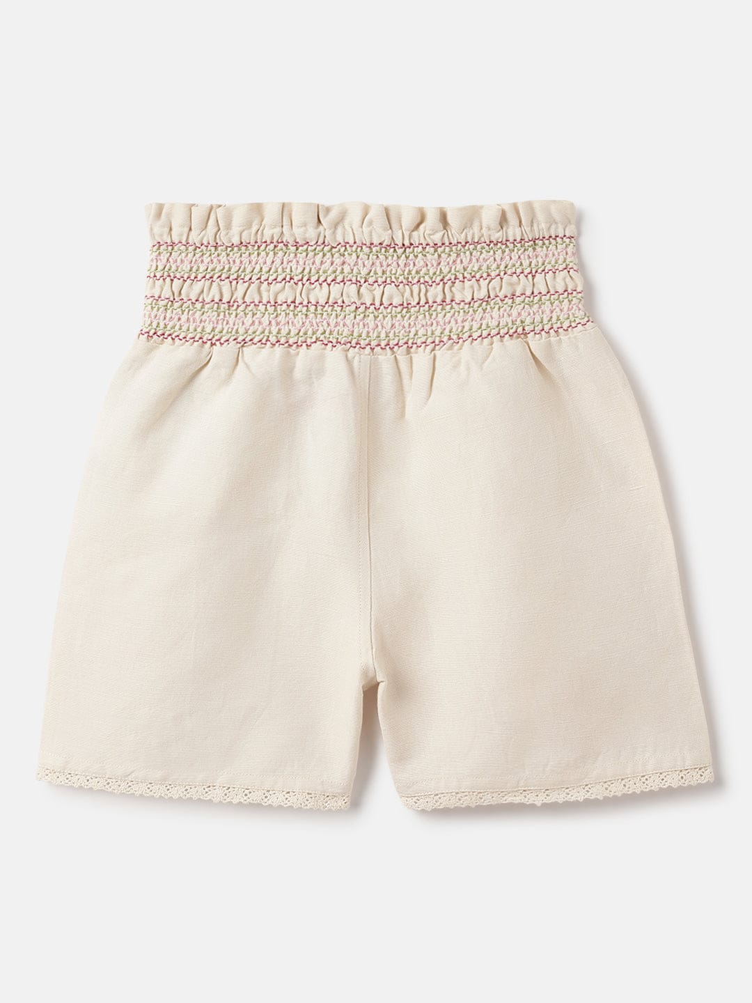 Blue Giraffe Girls Cream High Rise Regular Fit Smocked Waistband Shorts - Image 2