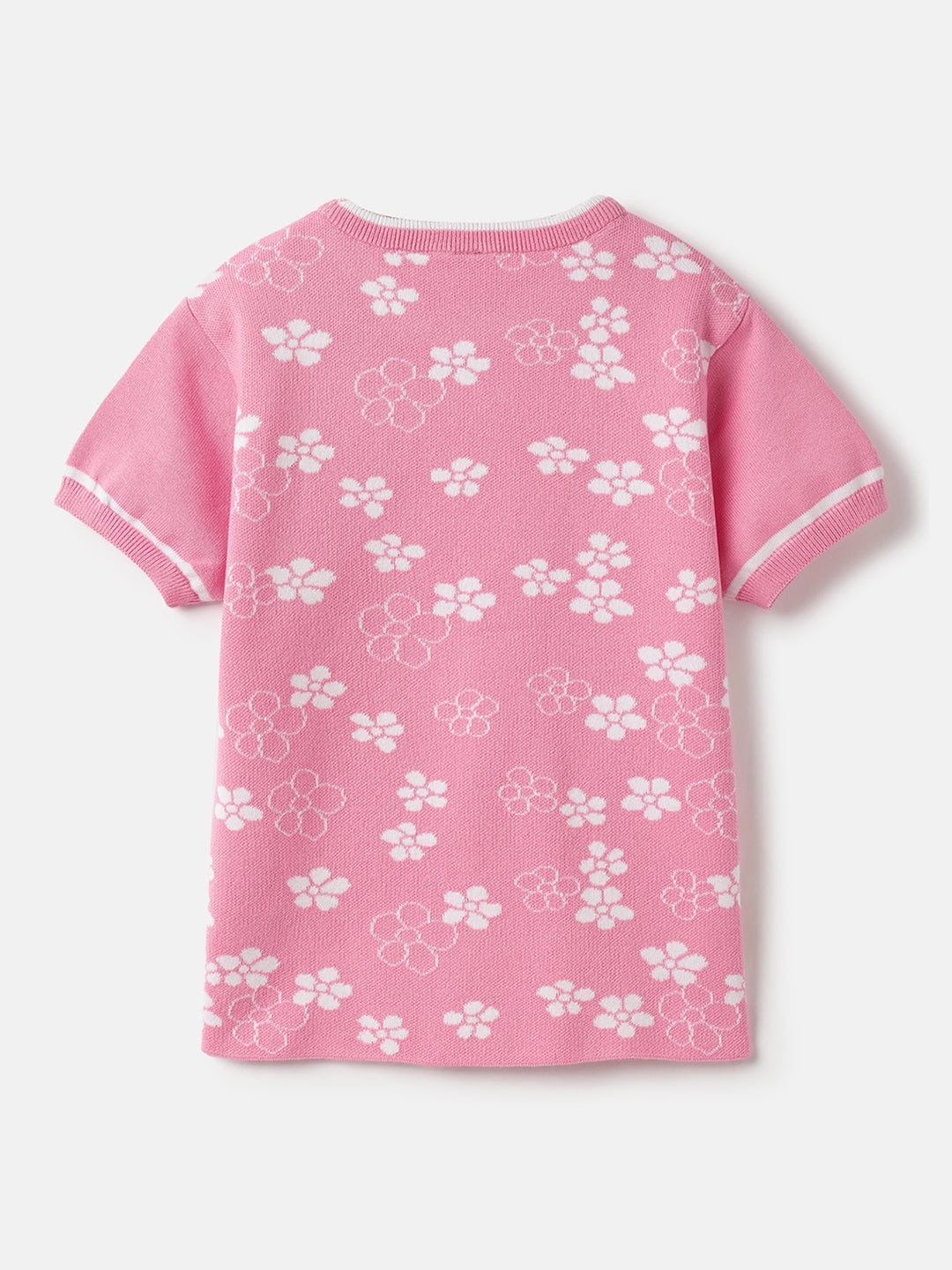 Blue Giraffe Girls Pink All Over Floral Jacquard Round Neck TShirt - Image 2