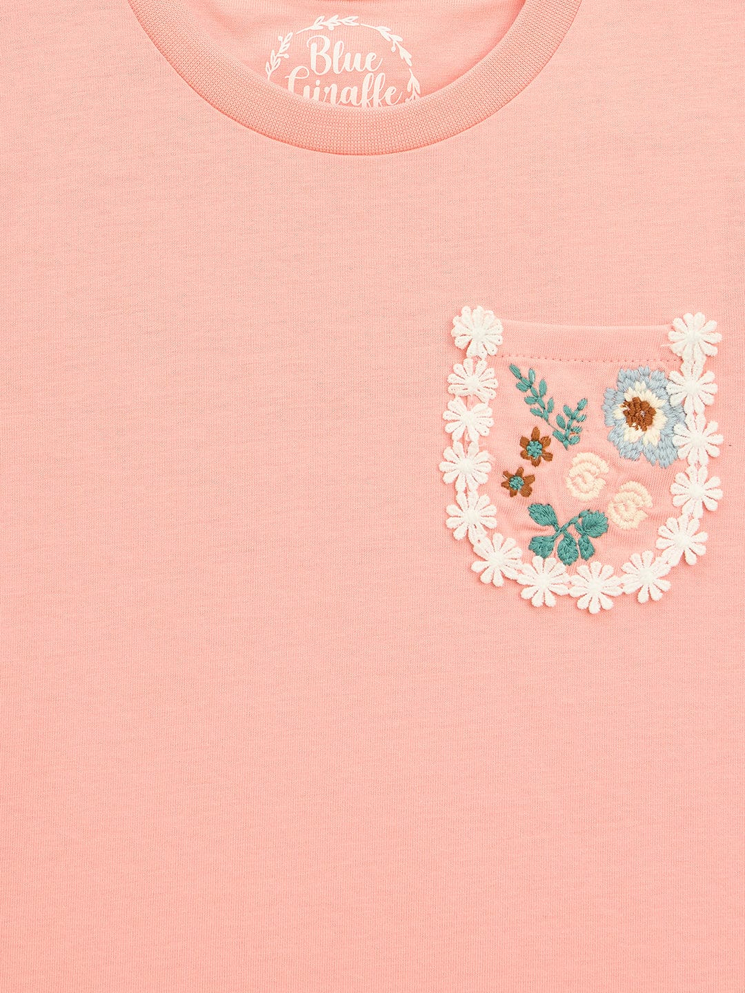 Blue Giraffe Girls Pink Solid Round Neck Tshirt - Image 3
