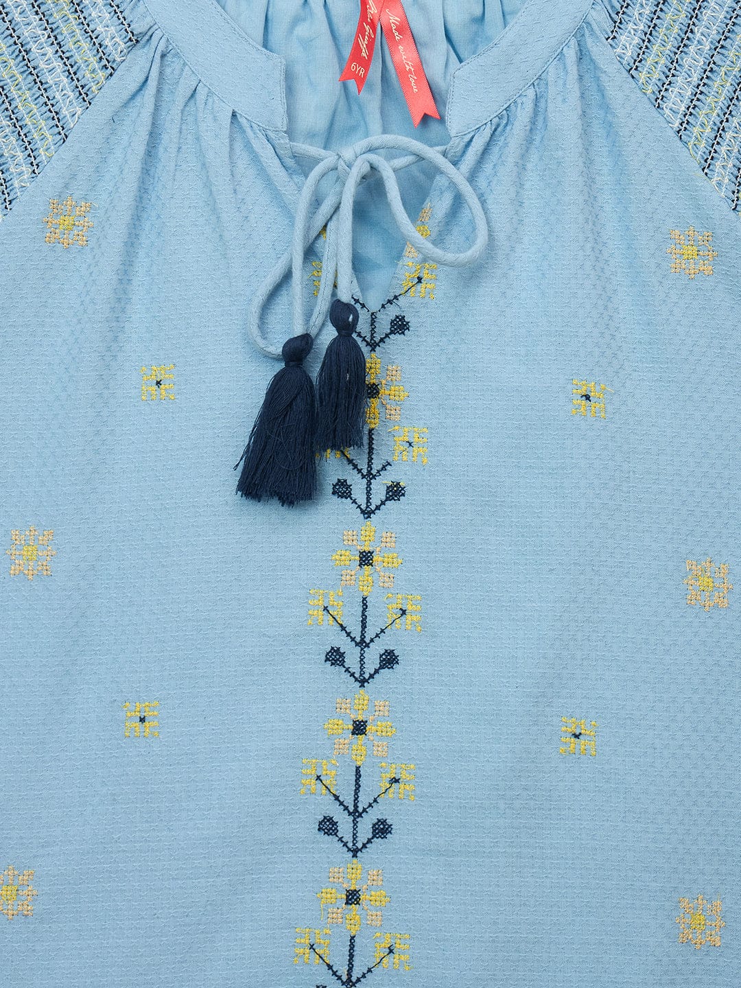 Blue Giraffe Girls Blue Solid Band Collar Dress - Image 3
