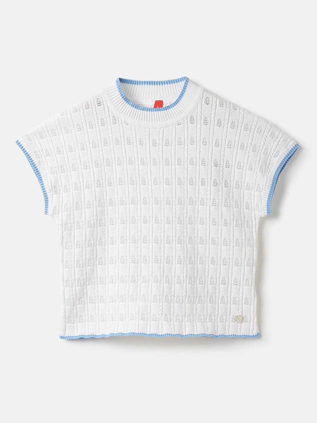 Blue Giraffe Girls White Solid Round Neck TShirt
