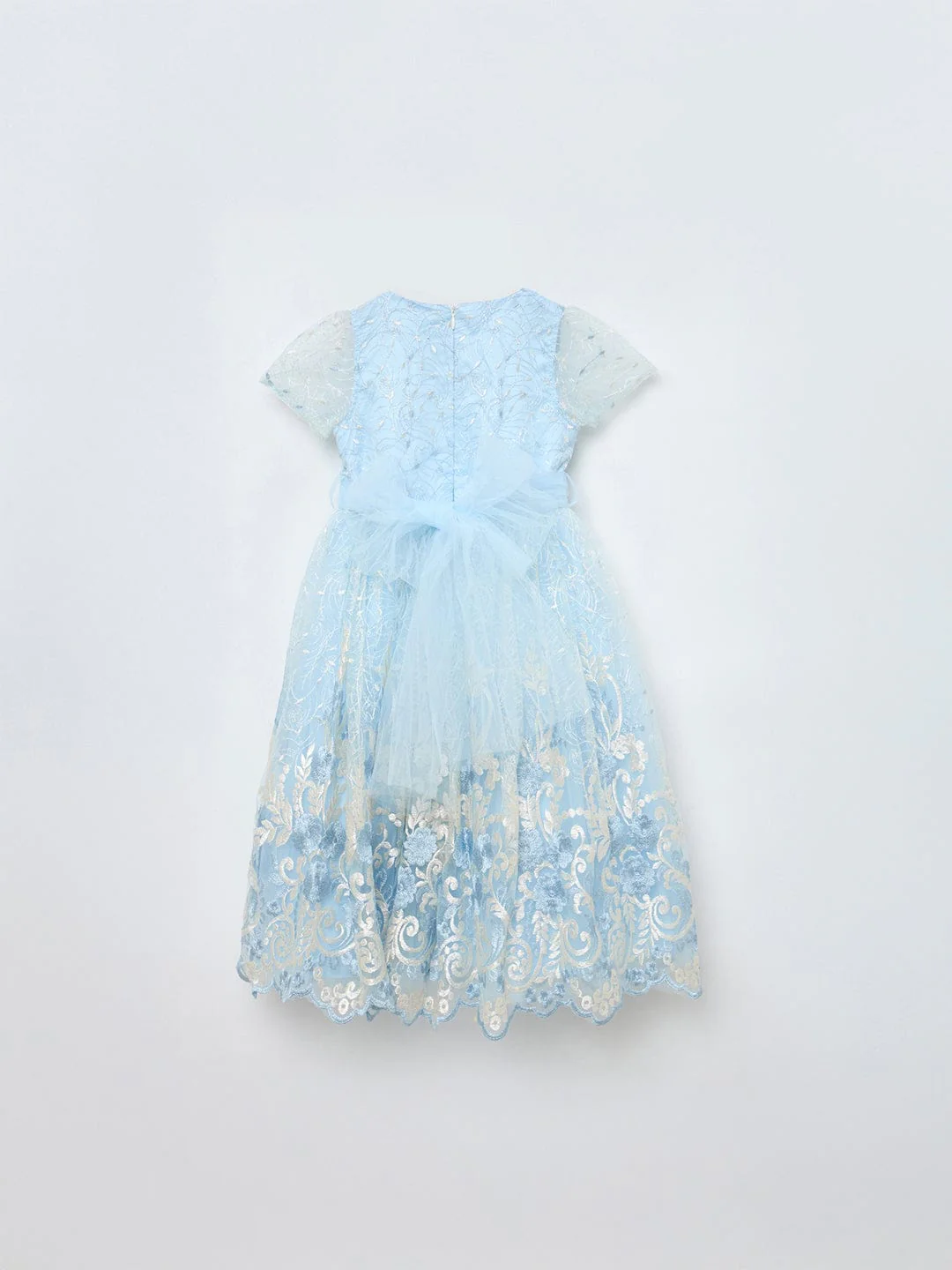 Blue Giraffe Girls Blue Solid Round Neck Dress - Image 2