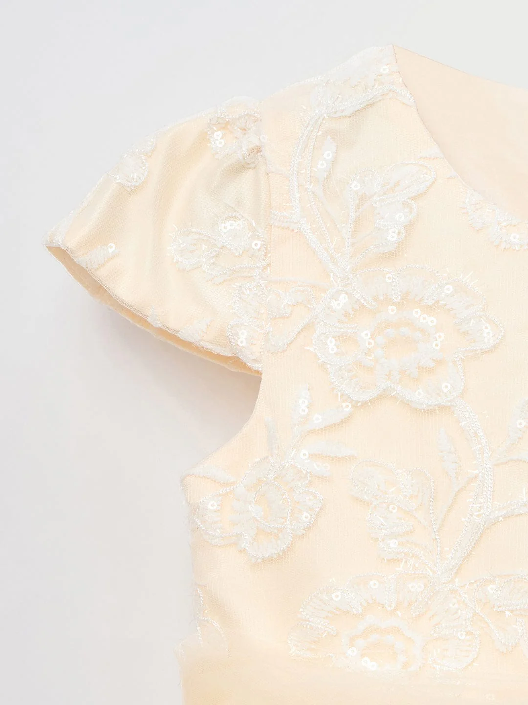 Blue Giraffe Girls Cream Solid U Neck Dress - Image 3