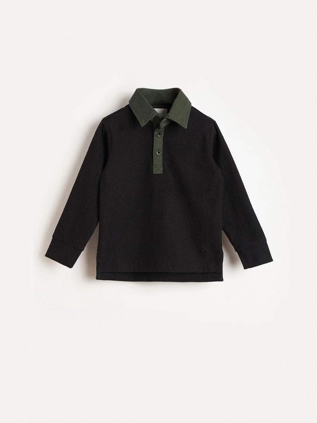 BLUE GIRAFFE Boys Black Solid Polo Neck T-Shirt - Image 2