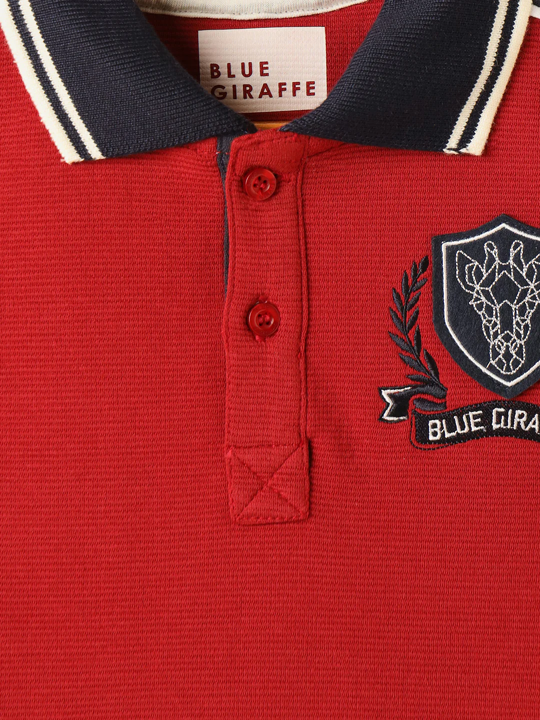 BLUE GIRAFFE Boys Red Knitted Pullover Polo T-Shirt - Image 3