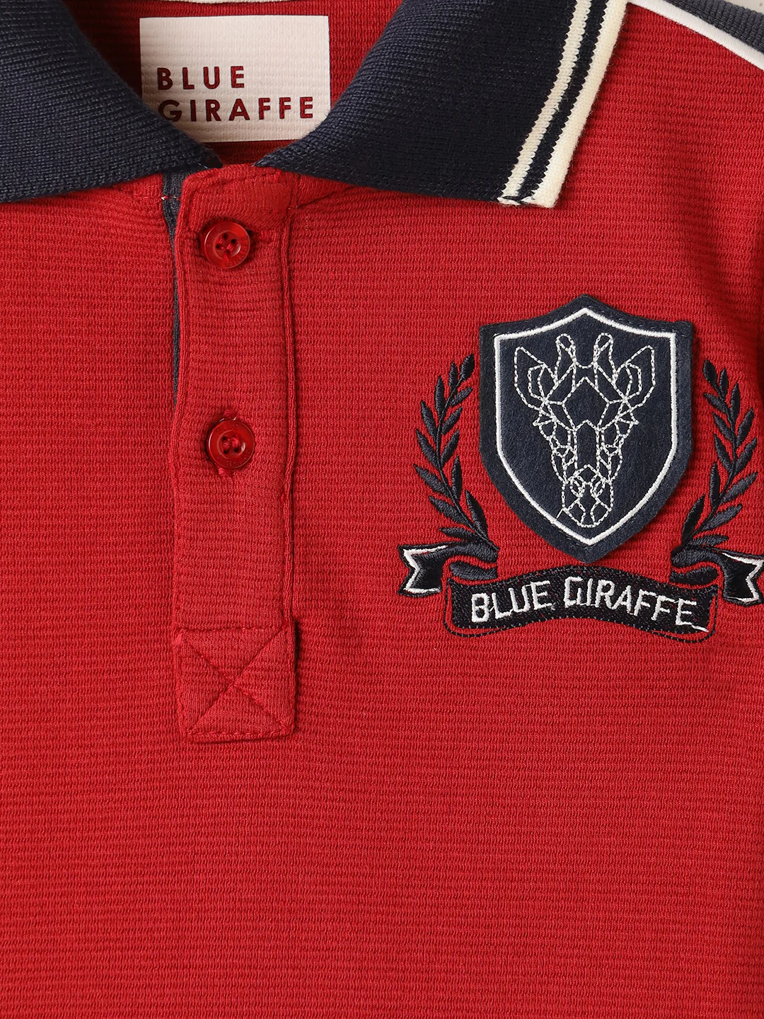 BLUE GIRAFFE Boys Red Knitted Pullover Polo T-Shirt - Image 4
