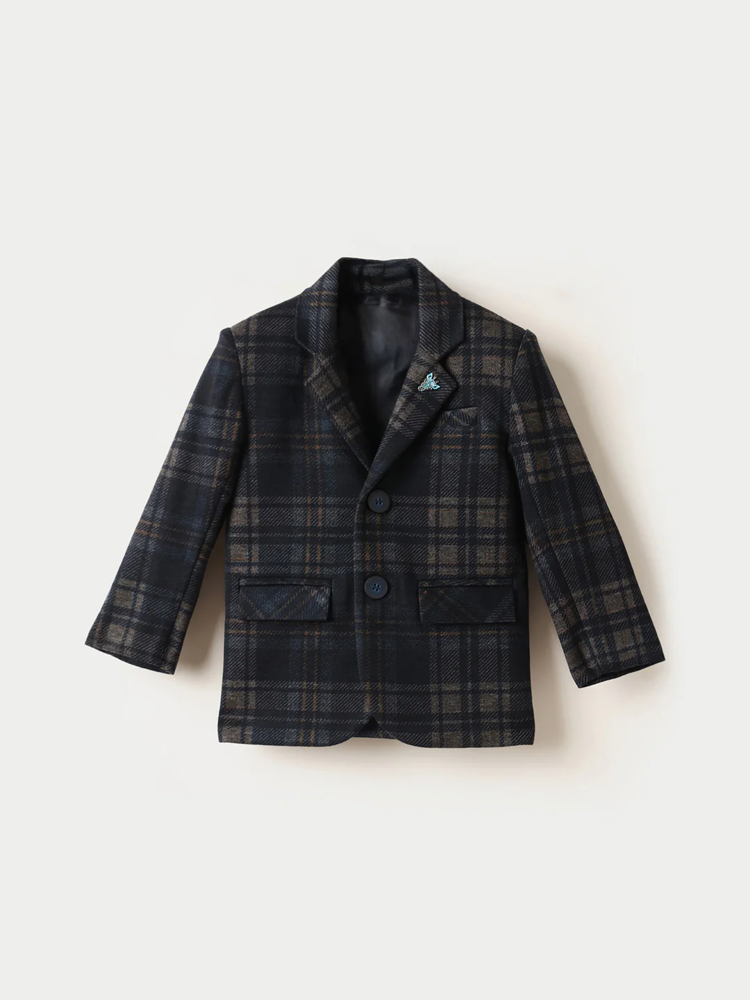 BLUE GIRAFFE Boys Dark Blue Checkered Blazer - Image 2