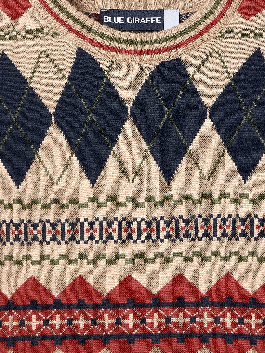 BLUE GIRAFFE Boys Multicolour Cotton Embroidered Crew Neck Flat Sweater - Image 4