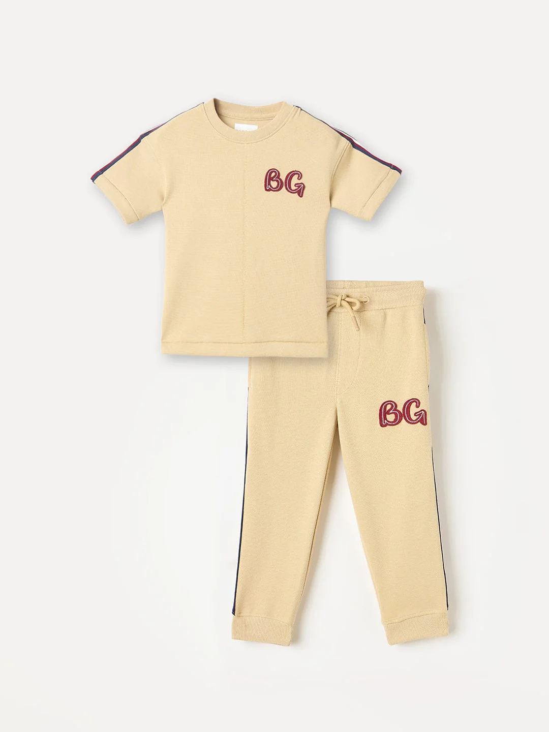 Blue Giraffe Boys Beige Solid Tshirt - Image 5