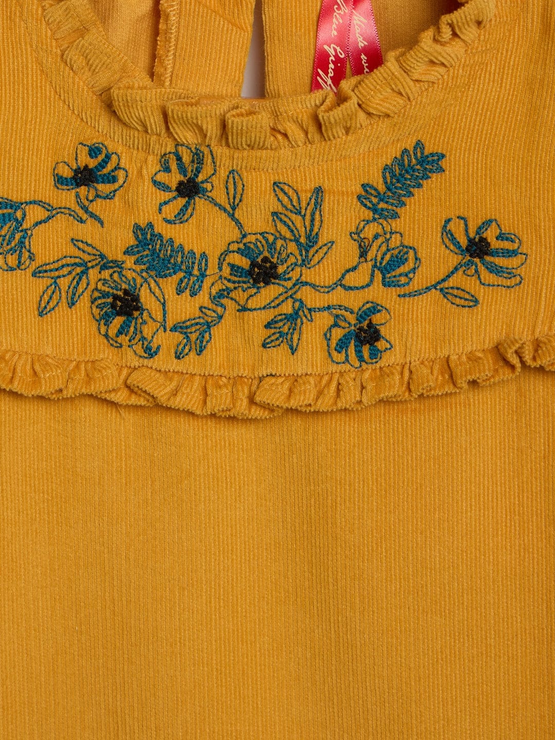 Blue Giraffe Girls Yellow Solid Round Neck Top - Image 4