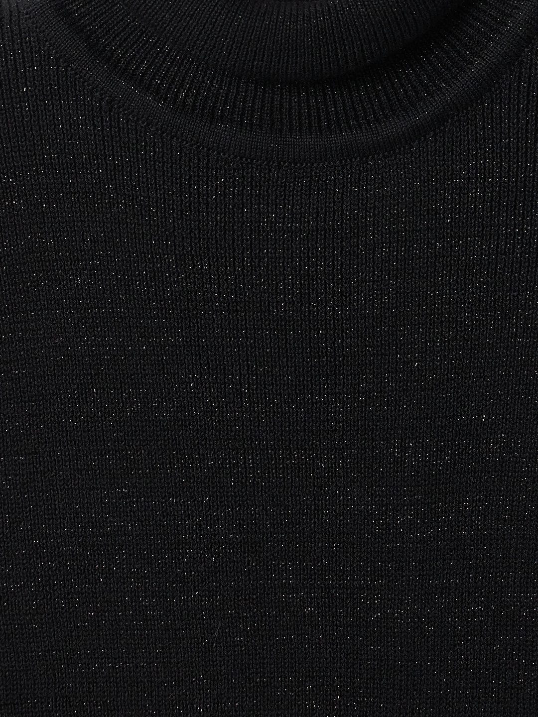 Blue Giraffe Girls Black Solid Crew Neck Sweater - Image 3