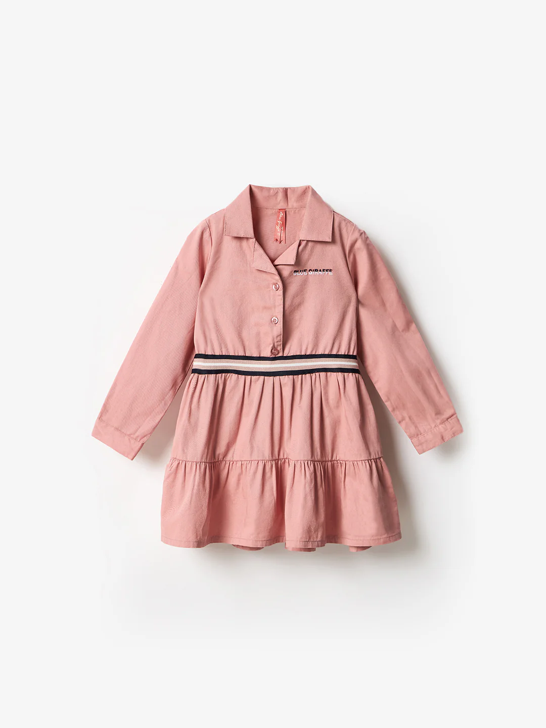 Blue Giraffe Girls Pink Solid Collar Dress - Image 2