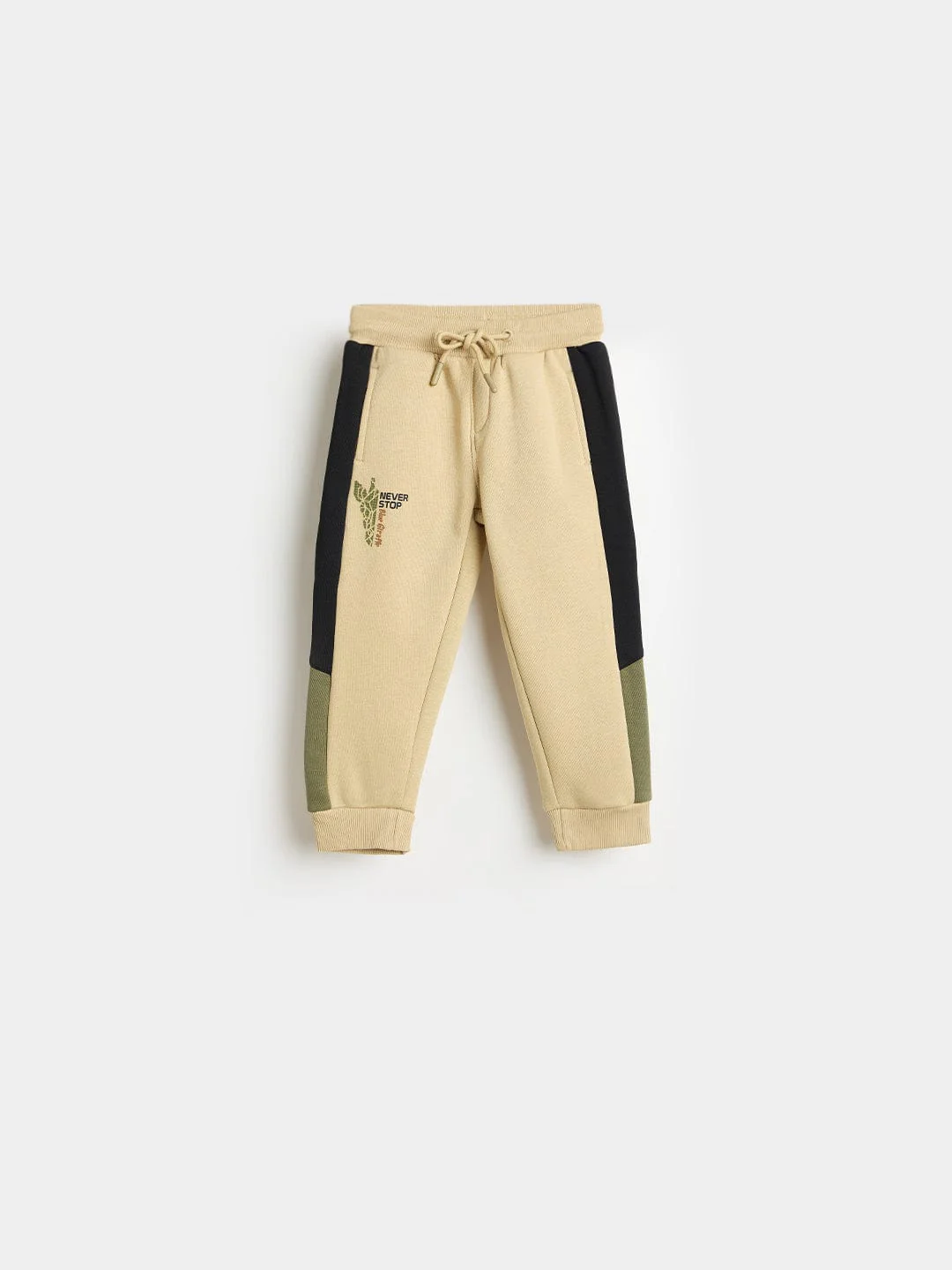 Blue Giraffe Boys Regular Fit Beige Logo Sweatpant