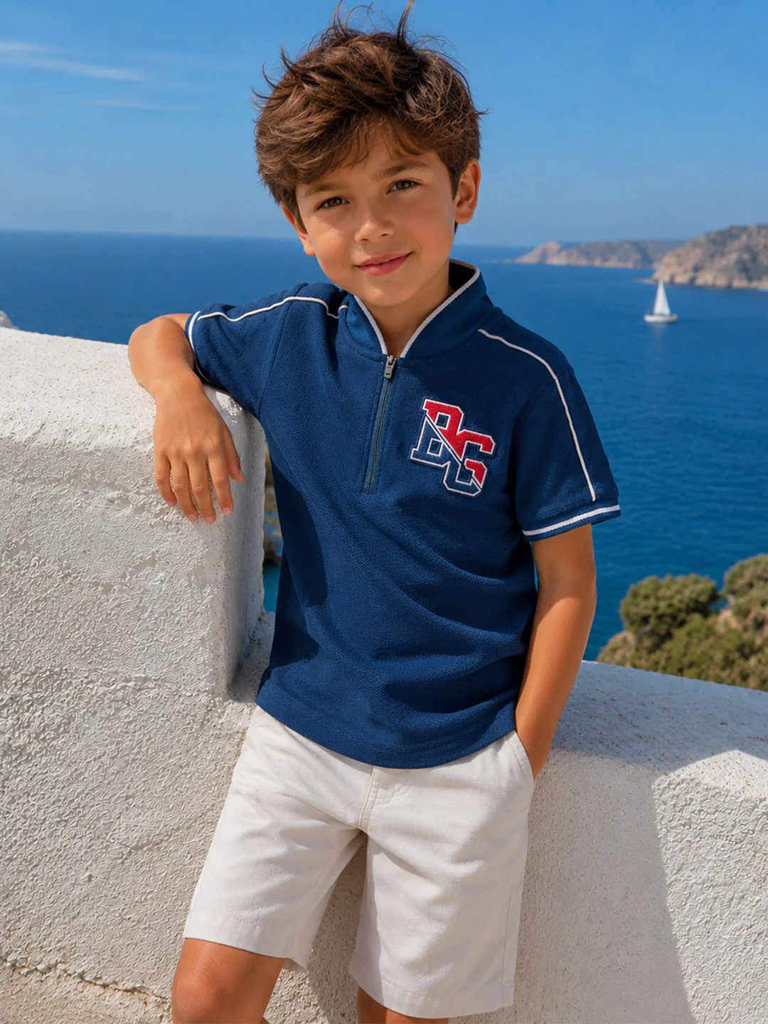 Blue Giraffe Boys Blue Solid Regular Fit Polo T-Shirt
