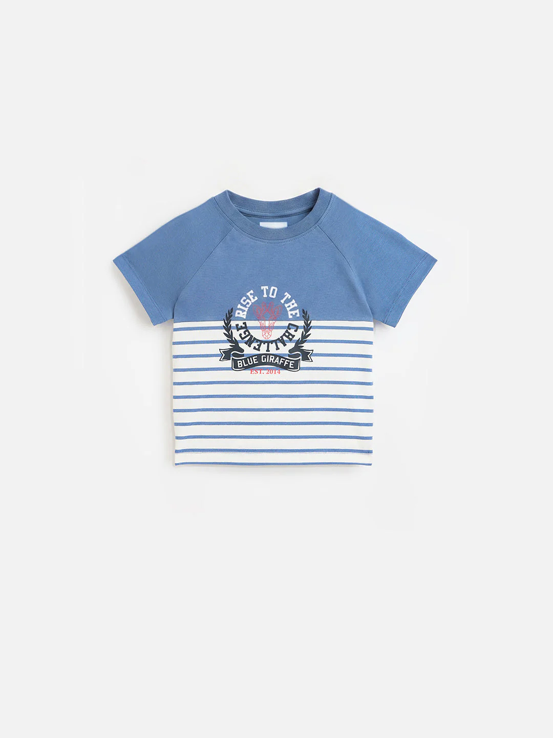 Blue Giraffe Boys Blue Striped Regular Fit Pure Cotton T-Shirt - Image 2