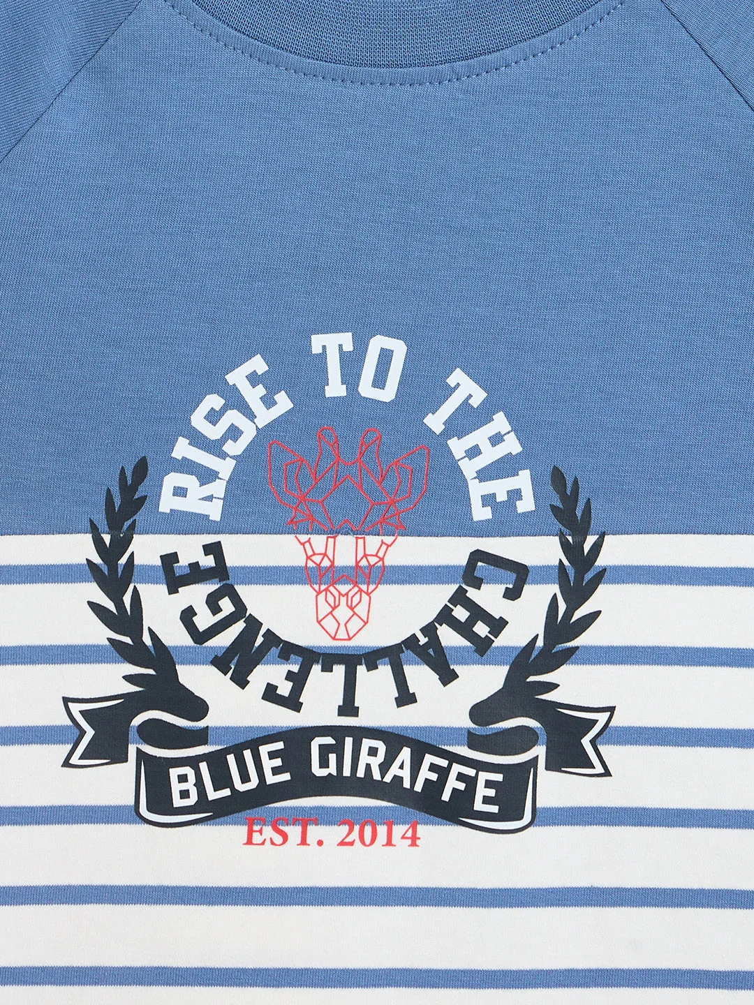 Blue Giraffe Boys Blue Striped Regular Fit Pure Cotton T-Shirt - Image 4