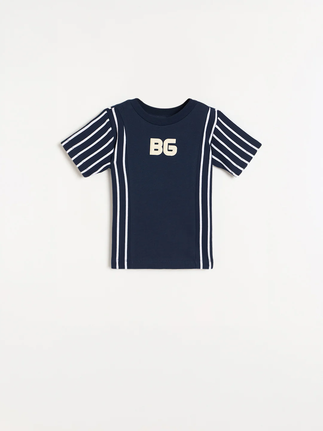 Blue Giraffe Boys Navy Blue Striped Regular Fit T-Shirt - Image 2