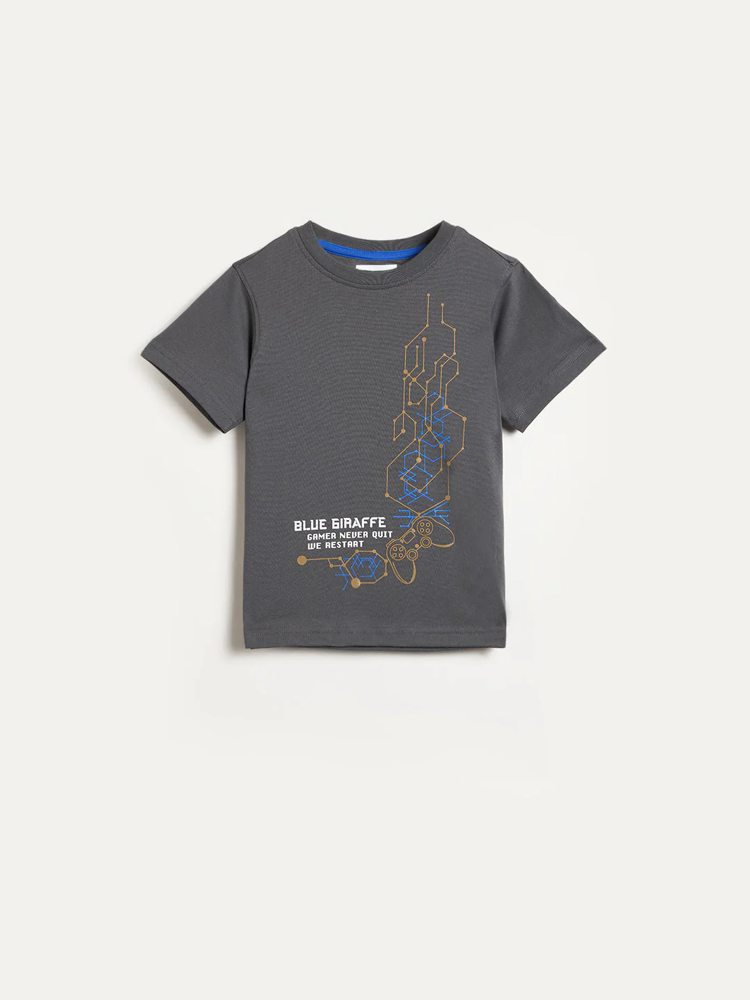 Blue Giraffe Boys Grey Printed Regular Fit Pure Cotton T-Shirt