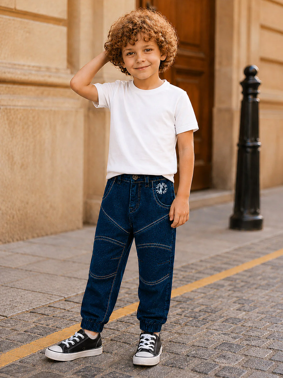Blue Giraffe Blue Solid Stretchable Relaxed Fit Jeans
