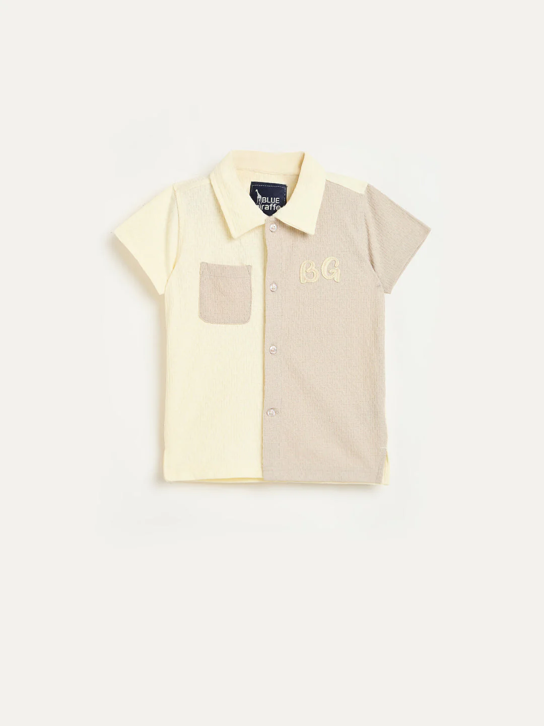 Blue Giraffe Boys Beige Colorblock Regular Fit Shirt - Image 2