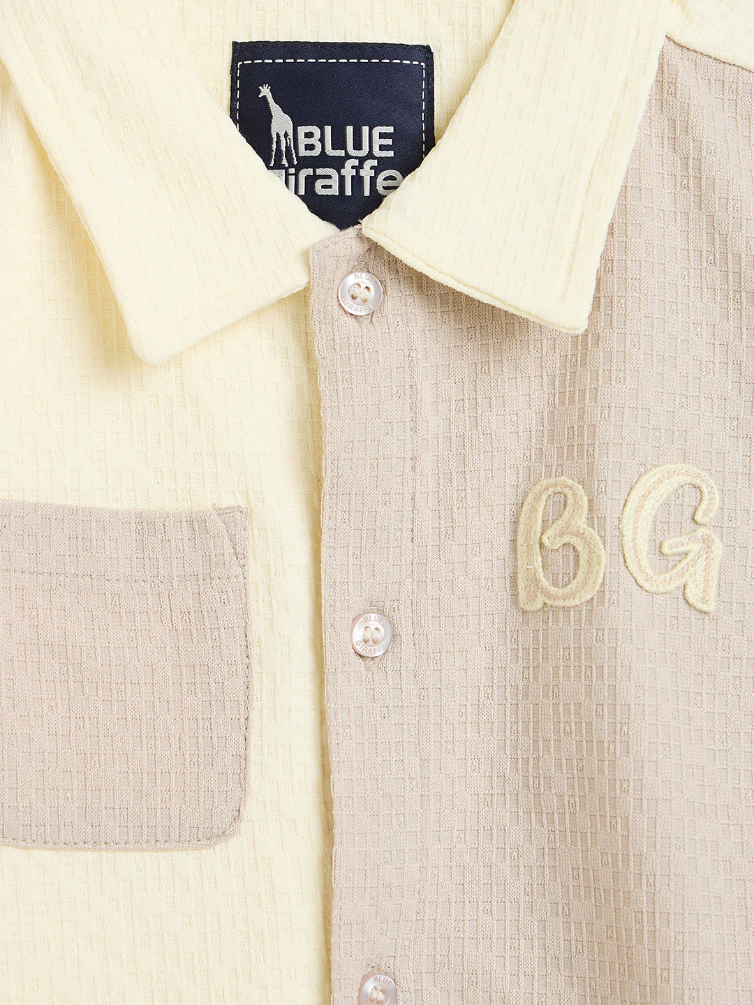 Blue Giraffe Boys Beige Colorblock Regular Fit Shirt - Image 4