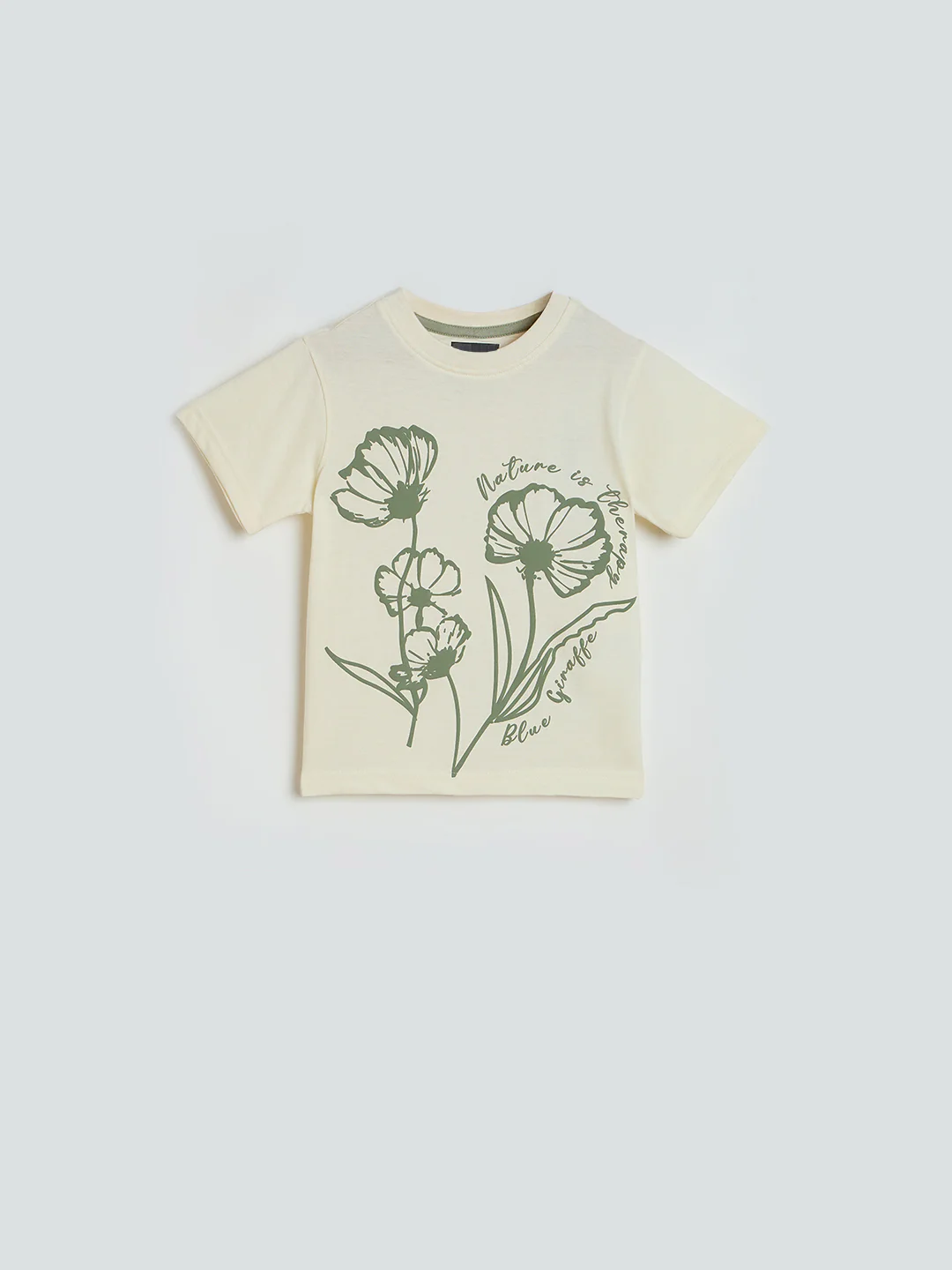 Blue Giraffe Boys Cream Printed Boxy Fit Pure Cotton T-Shirt - Image 2