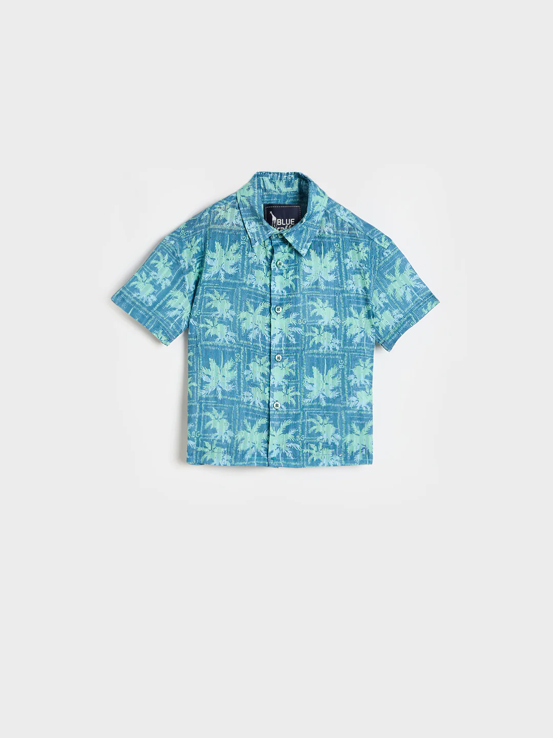 Blue Giraffe Boys Teal Green Floral Regular Fit Pure Cotton Shirt - Image 2