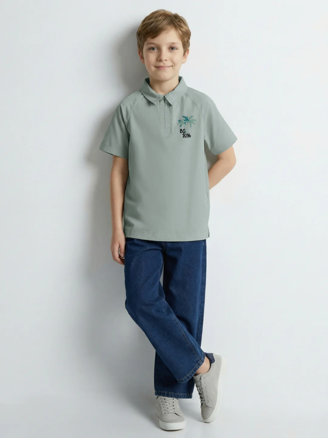 Blue Giraffe Boys Green Solid Regular Fit Pure Cotton Shirt - Image 6