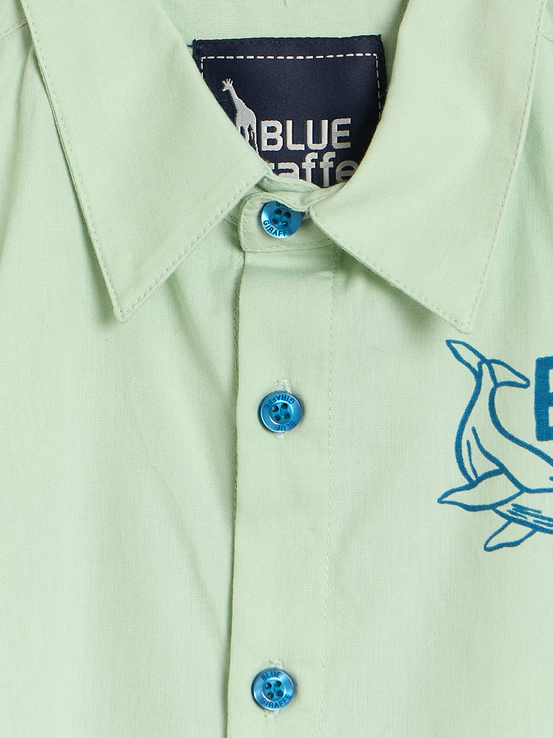 Blue Giraffe Boys Green Printed Regular Fit Pure Cotton Shirt - Image 8