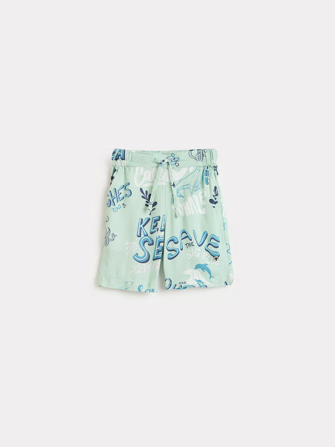 Blue Giraffe Boys Mint Green Printed Regular Fit Shorts