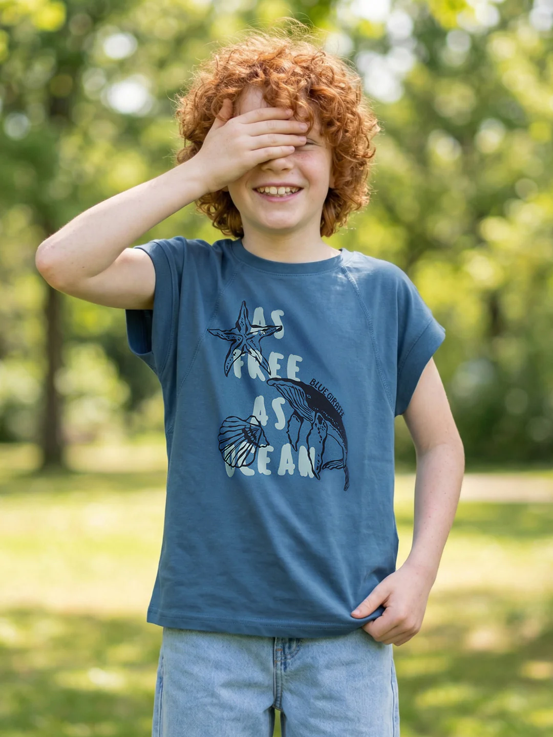 Blue Giraffe Boys Teal Printed Regular Fit Pure Cotton T-Shirt