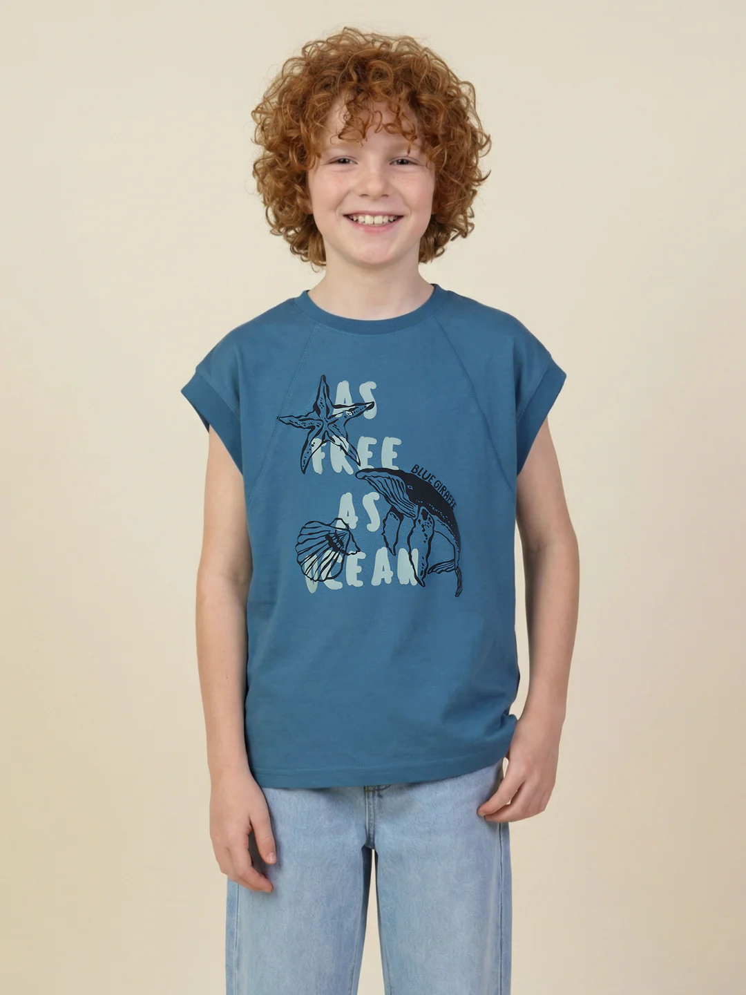 Blue Giraffe Boys Teal Printed Regular Fit Pure Cotton T-Shirt - Image 2