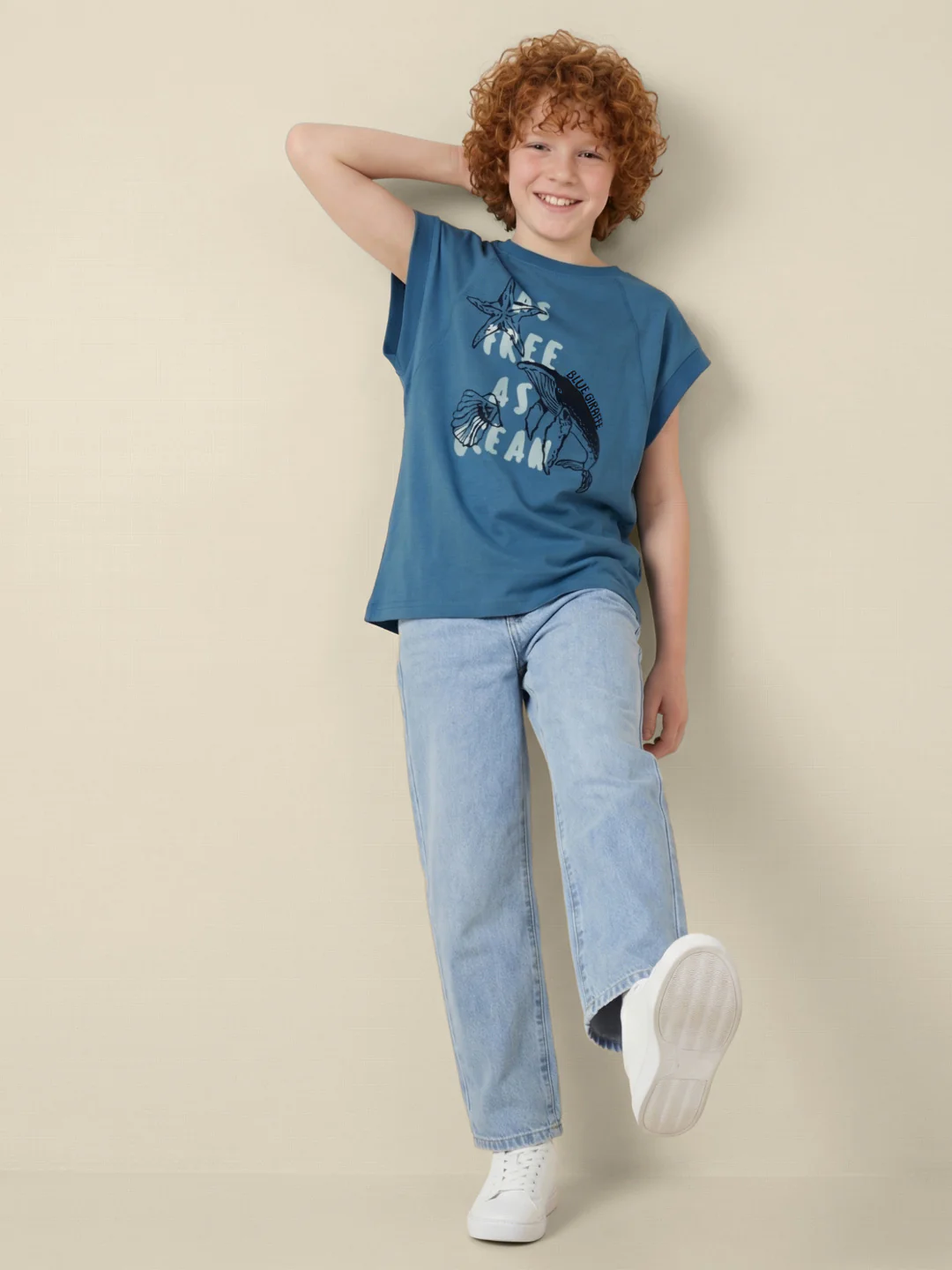 Blue Giraffe Boys Teal Printed Regular Fit Pure Cotton T-Shirt - Image 6