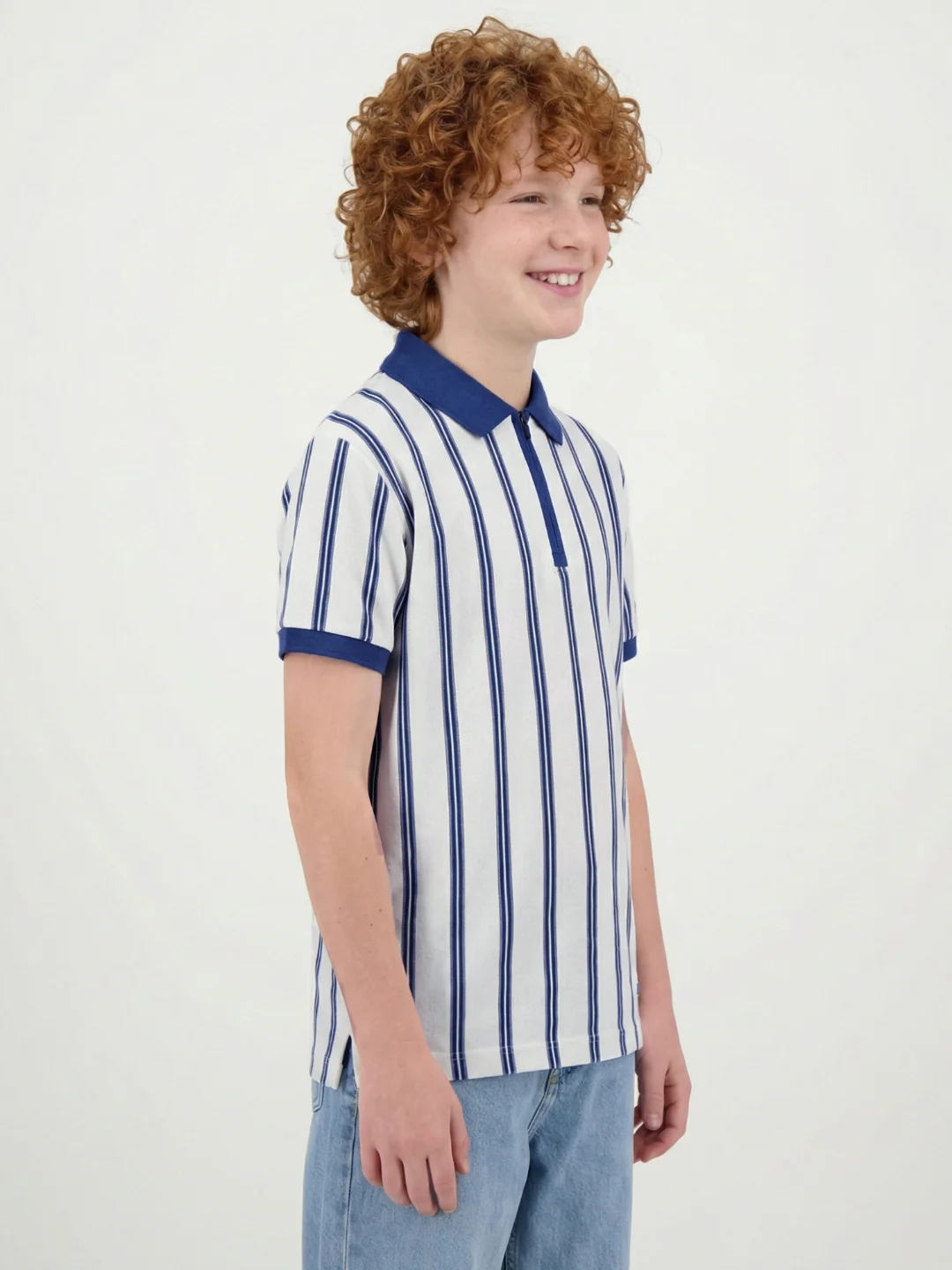 Blue Giraffe Boys White Striped Regular Fit Pure Cotton Polo T-Shirt - Image 4